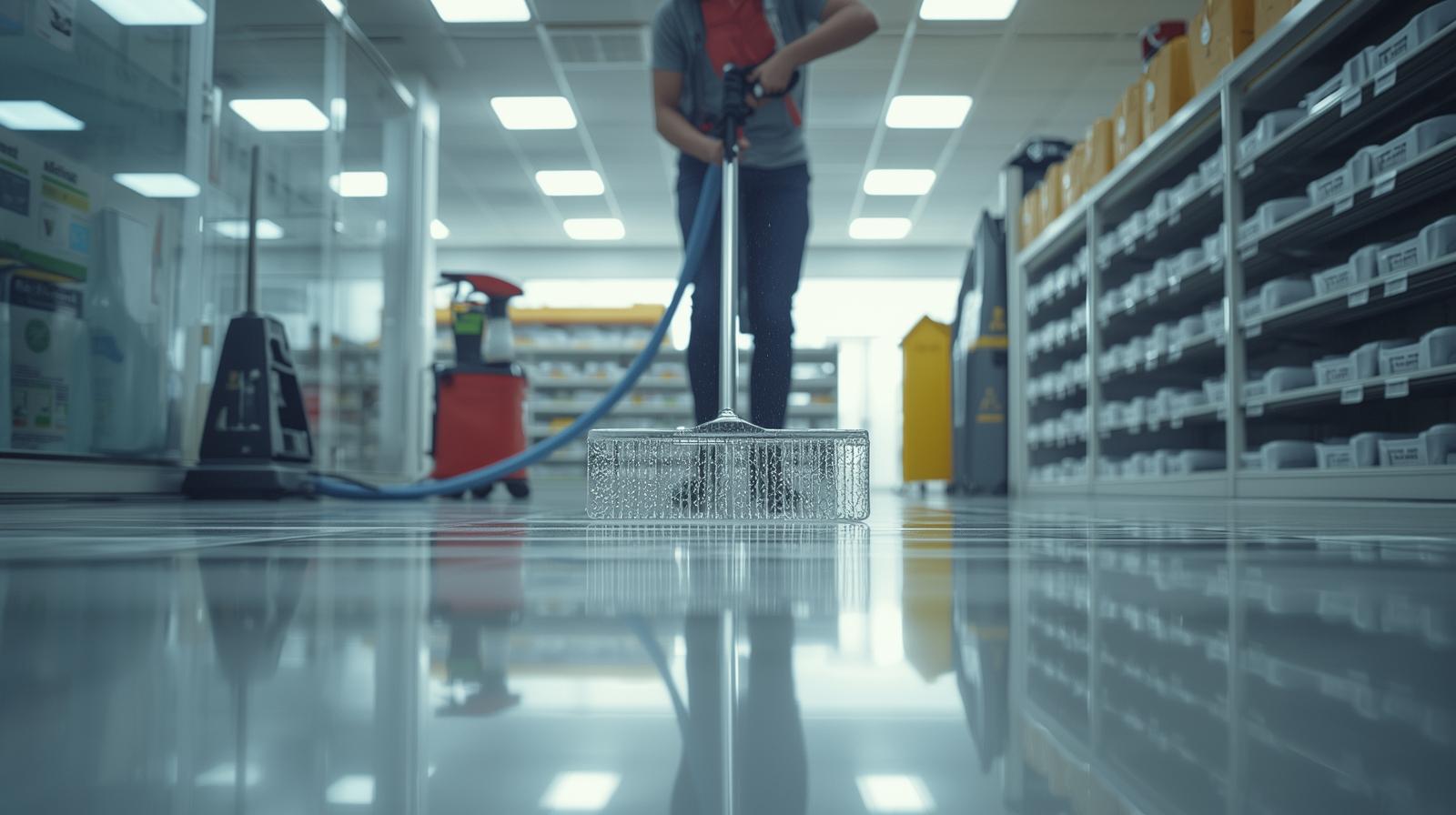 Limpieza profesional del suelo de un local comercial